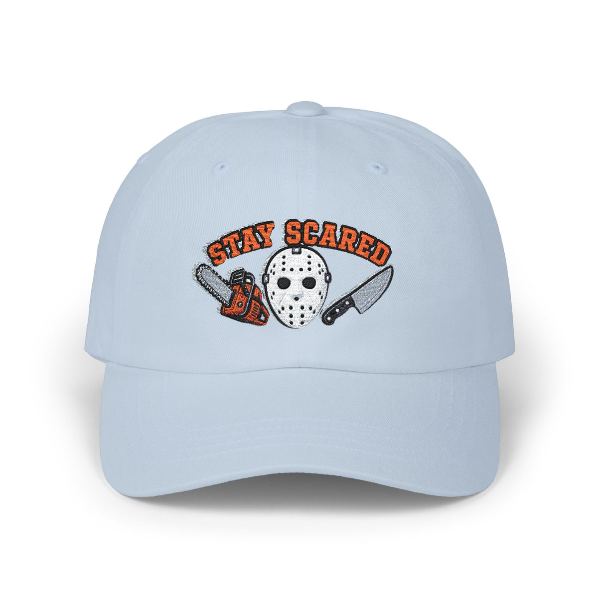 Halloween Stay Scared Horror Baseball Hat with Mask Chainsaw and Knife