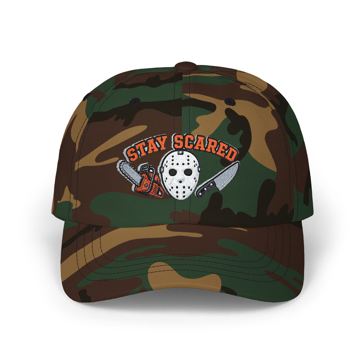Halloween Stay Scared Horror Baseball Hat with Mask Chainsaw and Knife