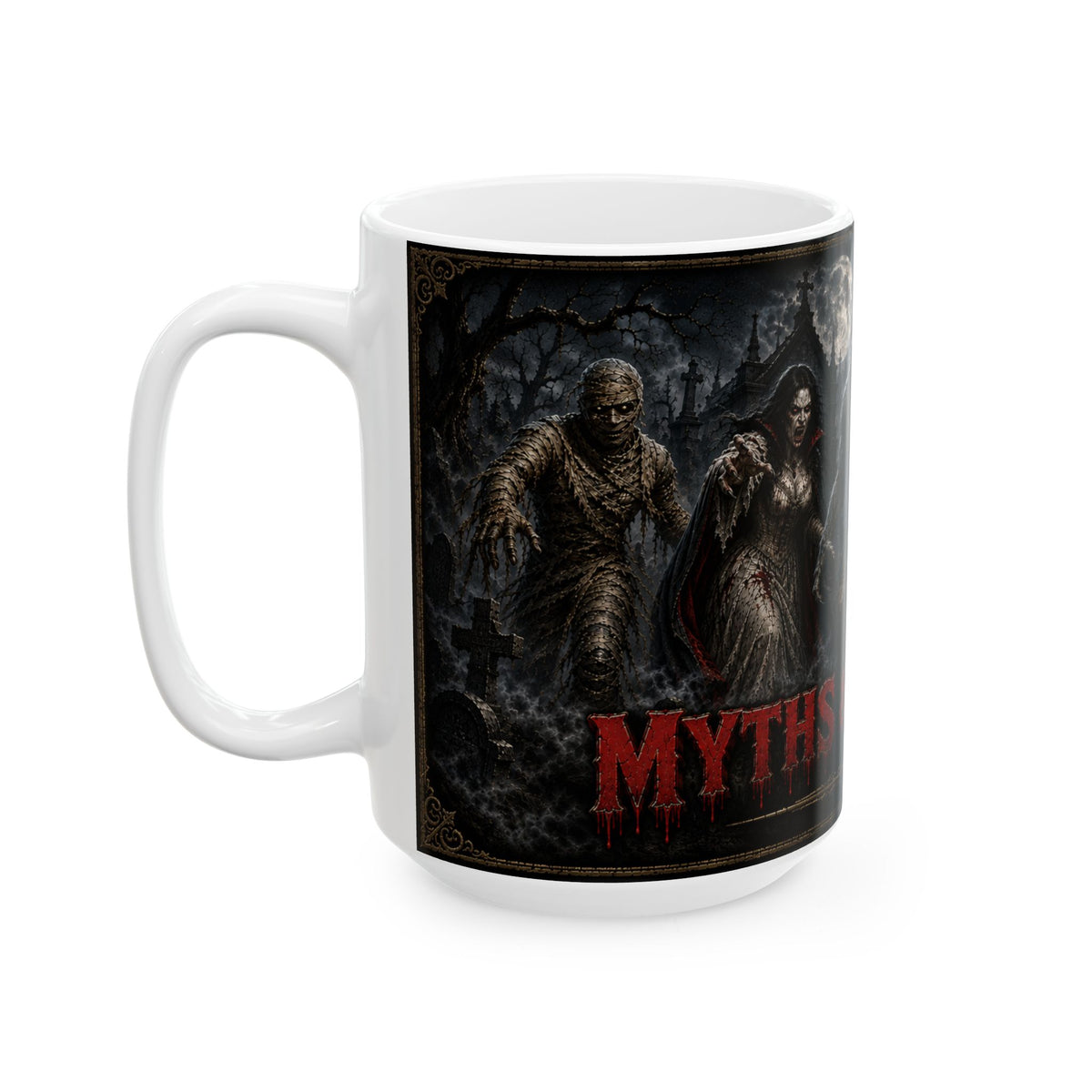 Werewolves & Monsters Gothic Ceramic Mug, Myths and Monsters  Halloween Mug (15oz)
