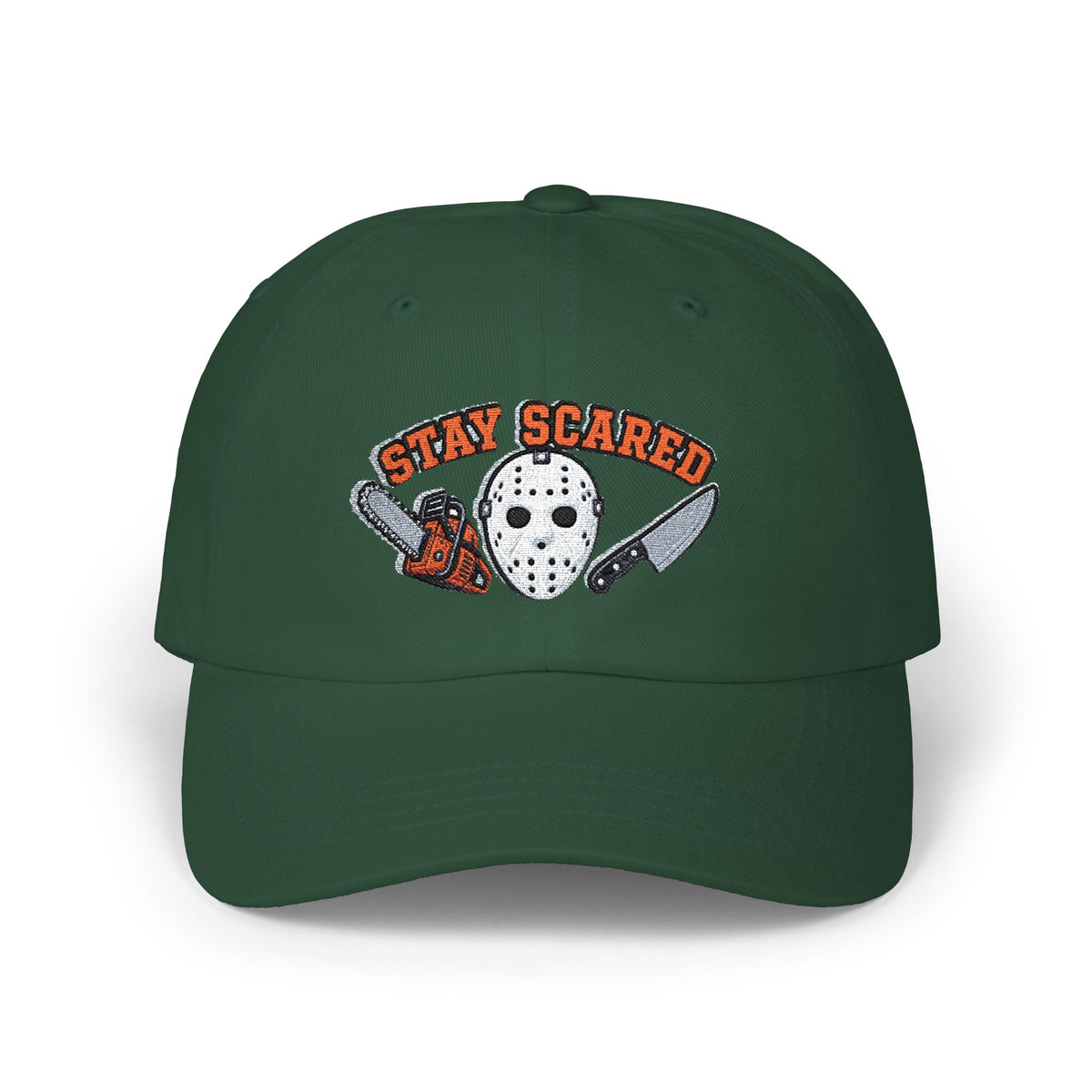 Halloween Stay Scared Horror Baseball Hat with Mask Chainsaw and Knife