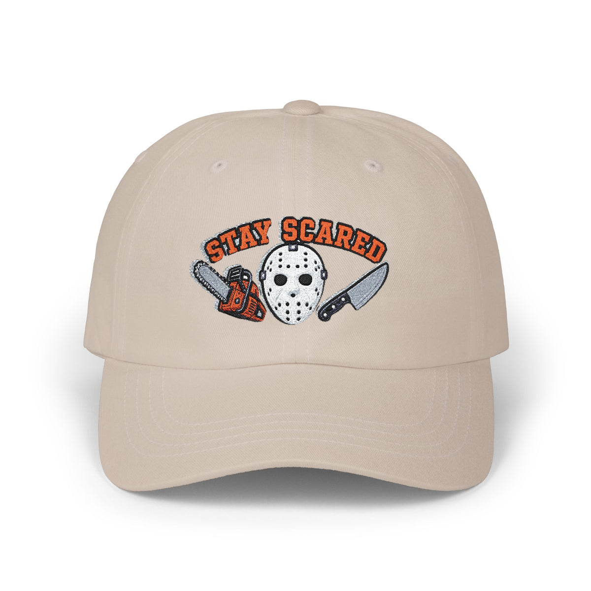 Halloween Stay Scared Horror Baseball Hat with Mask Chainsaw and Knife