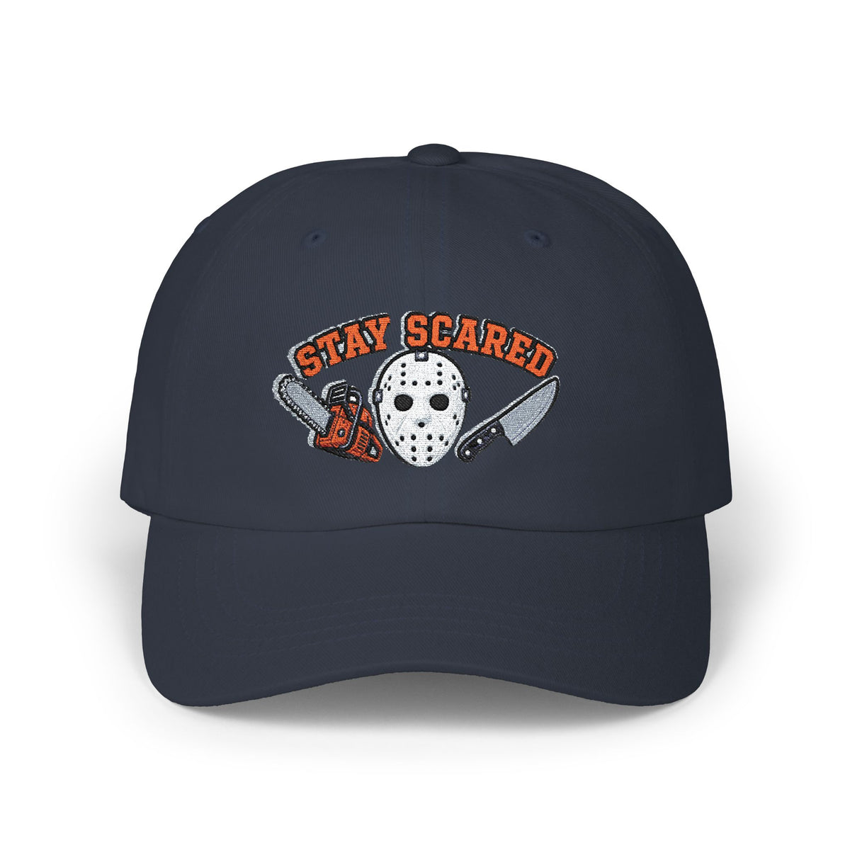 Halloween Stay Scared Horror Baseball Hat with Mask Chainsaw and Knife