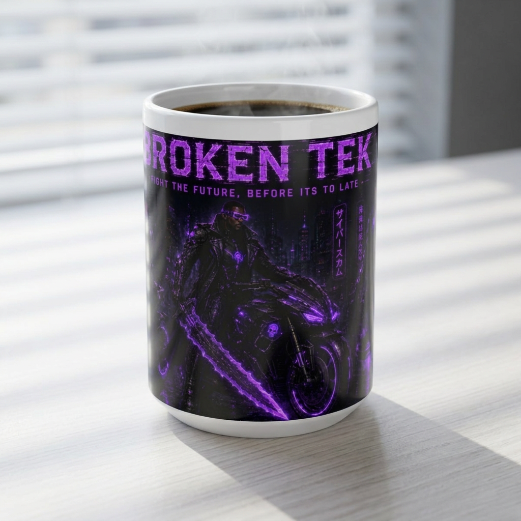 Tek Warz Broken Tek  Neon Retro Futuristic Coffee Mug (15oz)