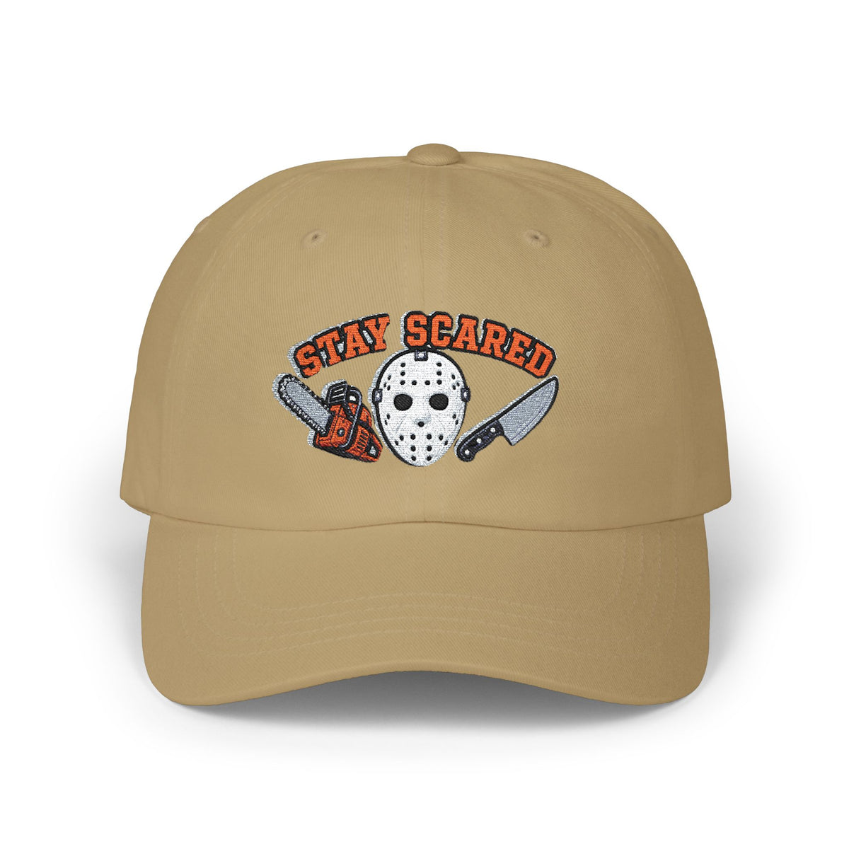 Halloween Stay Scared Horror Baseball Hat with Mask Chainsaw and Knife