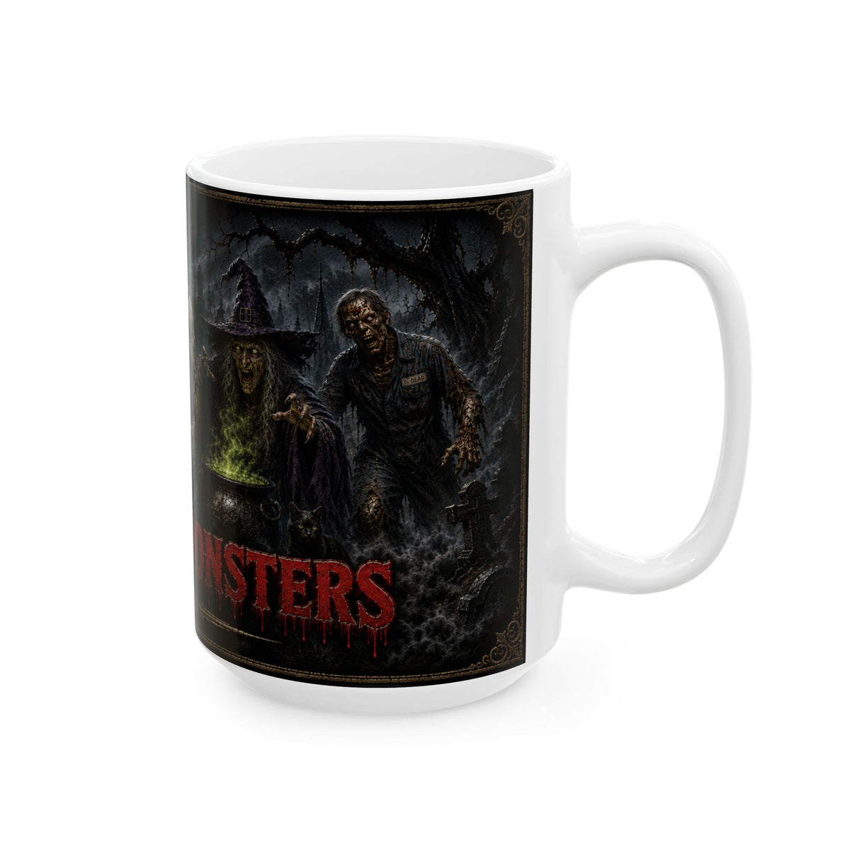 Werewolves & Monsters Gothic Ceramic Mug, Myths and Monsters  Halloween Mug (15oz)