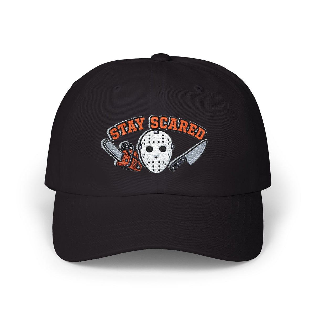 Halloween Stay Scared Horror Baseball Hat with Mask Chainsaw and Knife